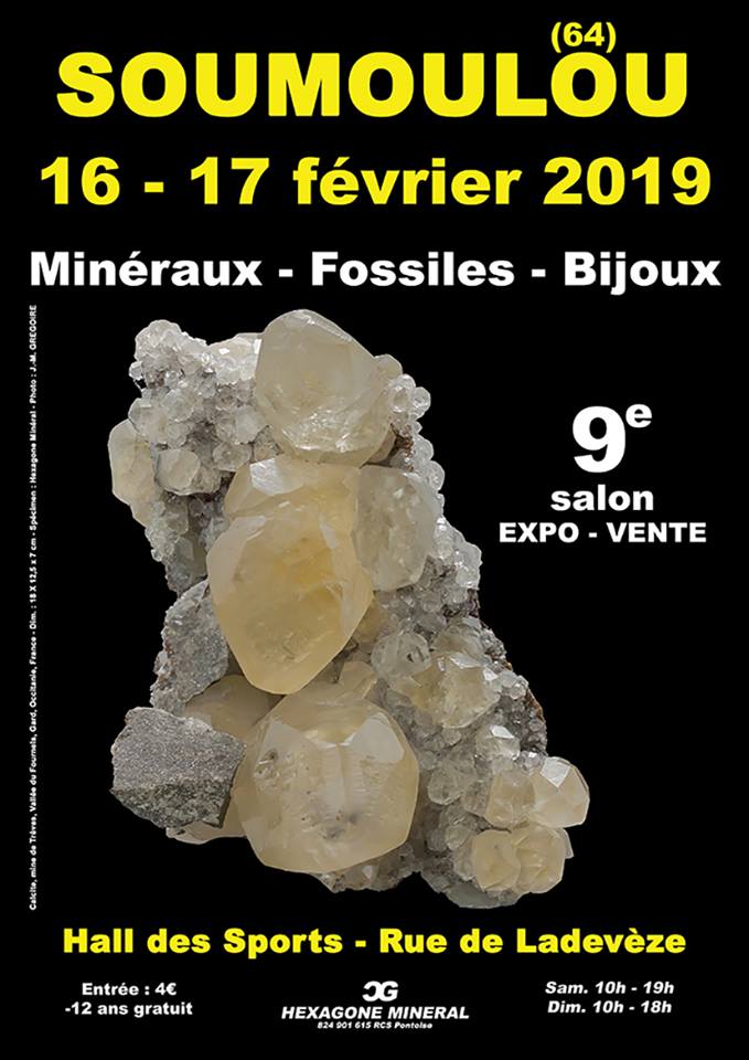 Affiche du 9e Salon Minéraux Fossiles Bijoux de Soumoulou (64)