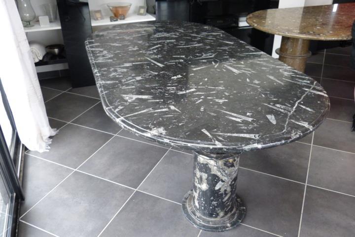 table ovale en marbre fossilisé